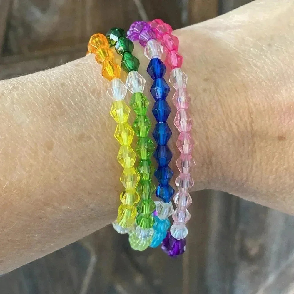Rainbow Handmade Crystal Rondel Bead Stretch Bracelet Necklace